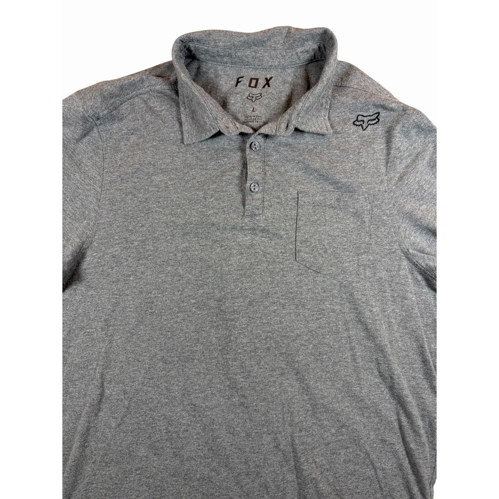 Fox Racing Men's Gray Polo Shirt Large Legacy Pocket Performance Motocross MTB